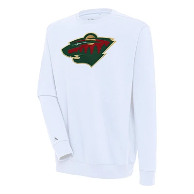 Men's Antigua White Minnesota Wild Victory Pullover Sweatshirt