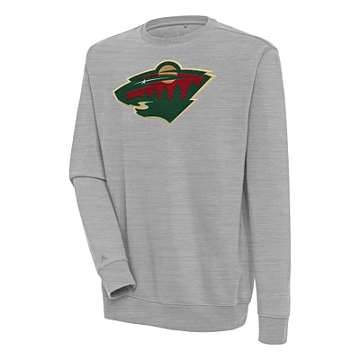 Men's Antigua Heather Gray Minnesota Wild Victory Pullover Sweatshirt