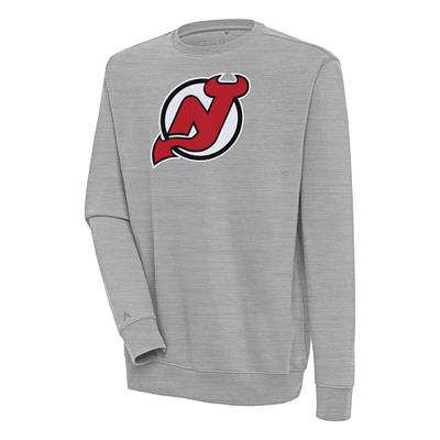 Men's Antigua Heather Gray New Jersey Devils Victory Pullover Sweatshirt