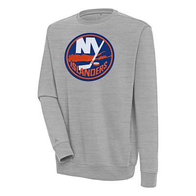 Men's Antigua Heather Gray New York Islanders Victory Pullover Sweatshirt