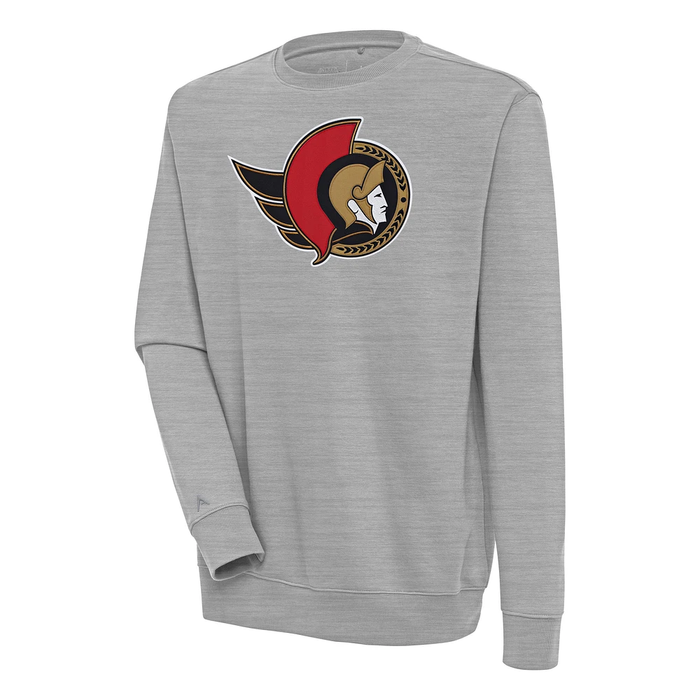 Men's Antigua Heather Gray Ottawa Senators Victory Pullover Sweatshirt