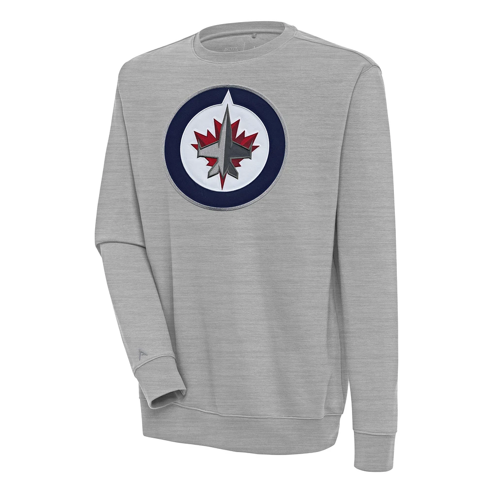 Men's Antigua Heather Gray Winnipeg Jets Victory Pullover Sweatshirt