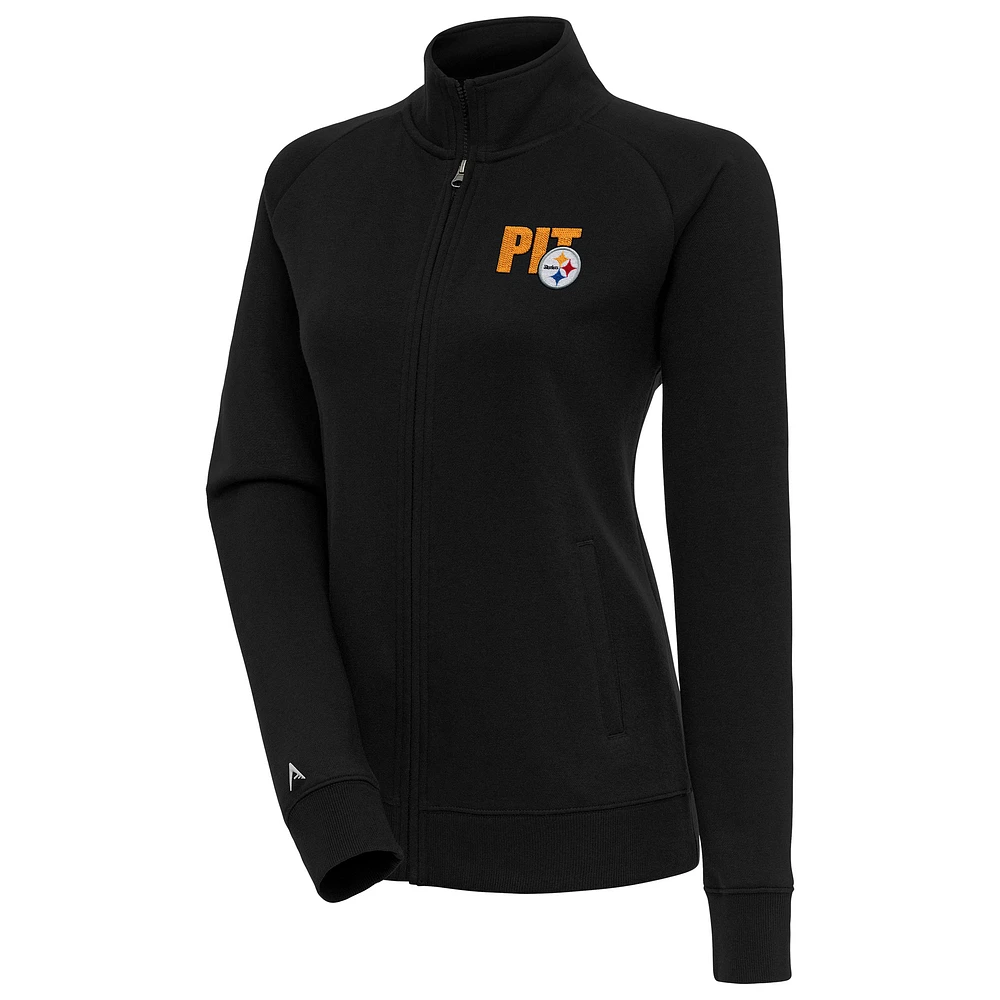 Women's Antigua Black Pittsburgh Steelers Victory Full-Zip Jacket