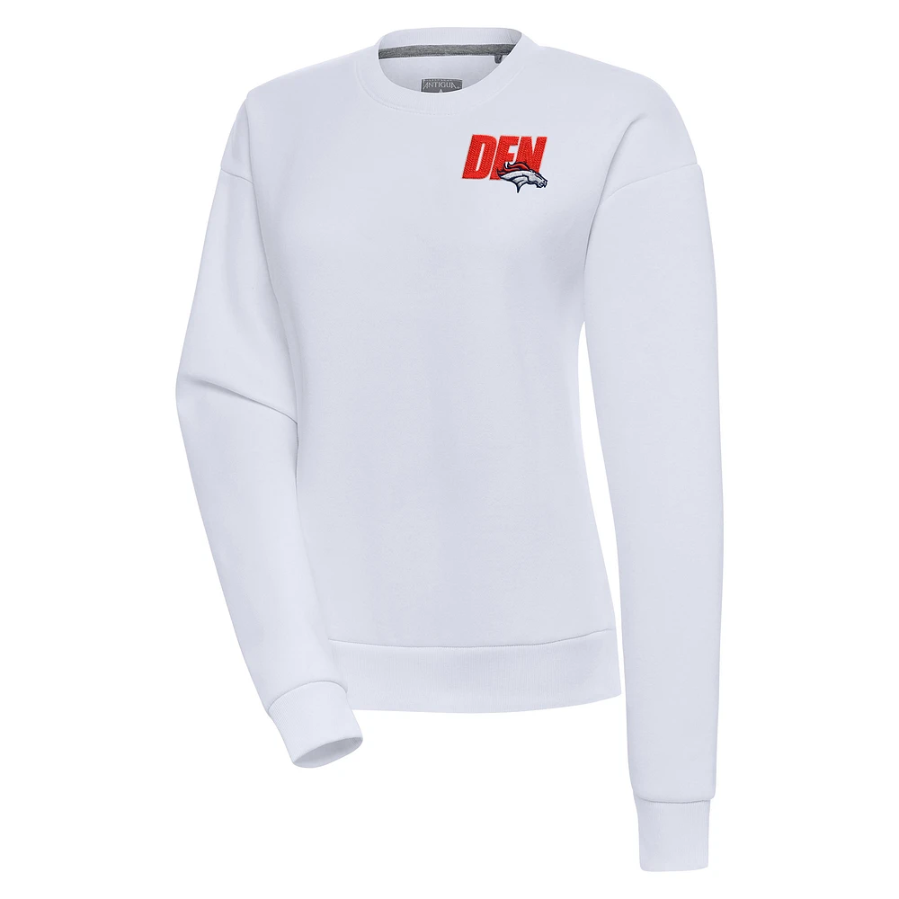 Women's Antigua White Denver Broncos Victory Pullover Sweatshirt