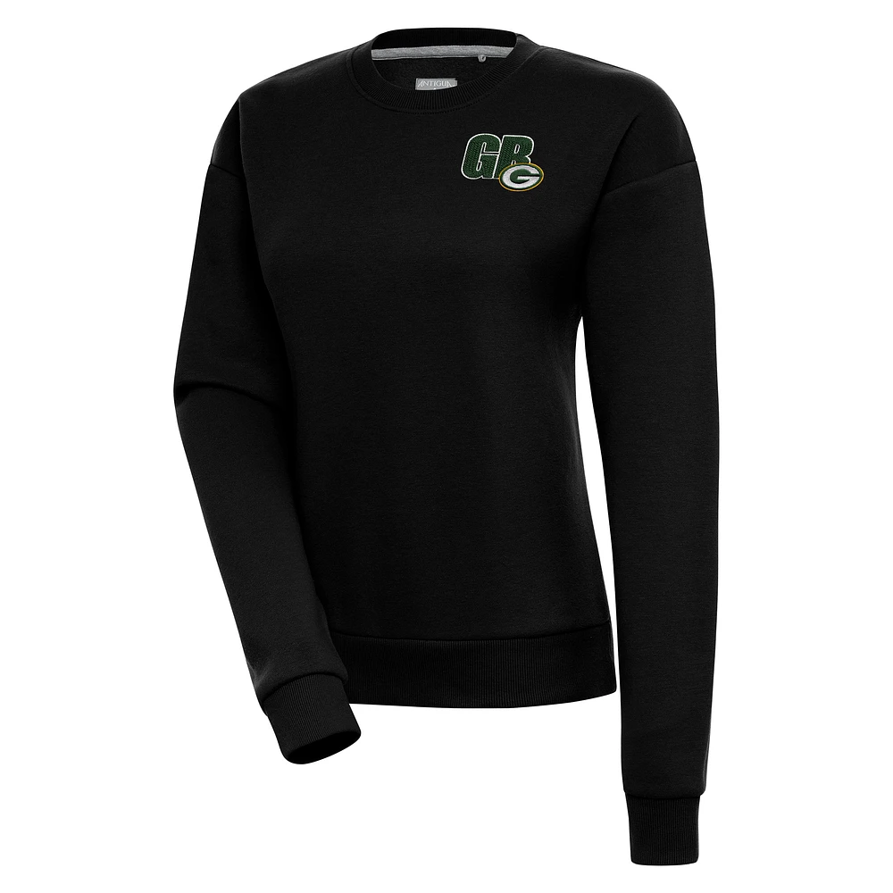 Women's Antigua Black Green Bay Packers Victory Pullover Sweatshirt