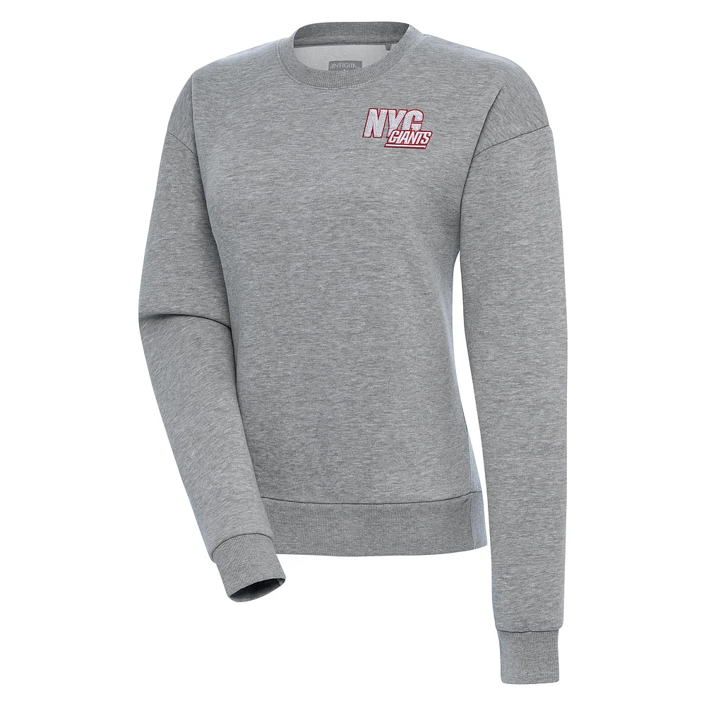 Women's Antigua Heather Gray New York Giants Victory Pullover Sweatshirt