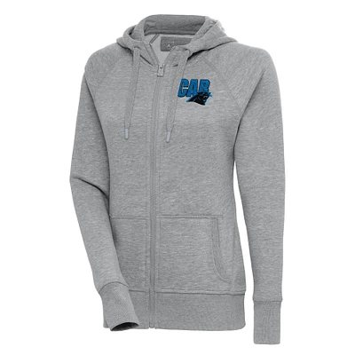 Women's Antigua Heather Gray Carolina Panthers Victory Full-Zip Hoodie
