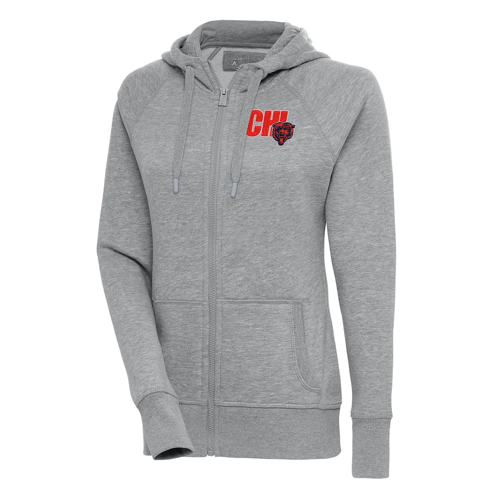 Women's Antigua Heather Gray Chicago Bears Victory Full-Zip Hoodie