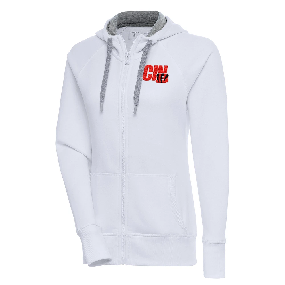 Women's Antigua White Cincinnati Bengals Victory Full-Zip Hoodie