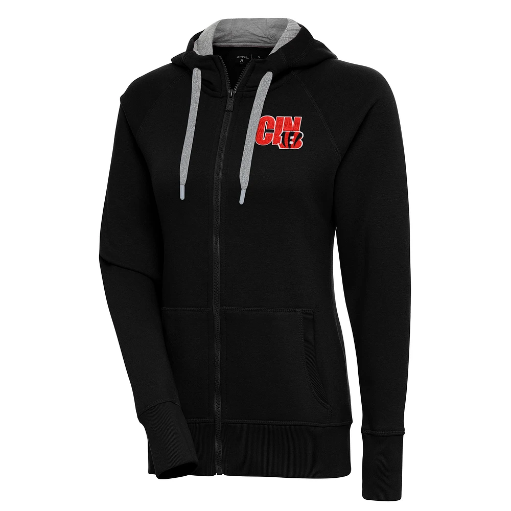 Women's Antigua Black Cincinnati Bengals Victory Full-Zip Hoodie