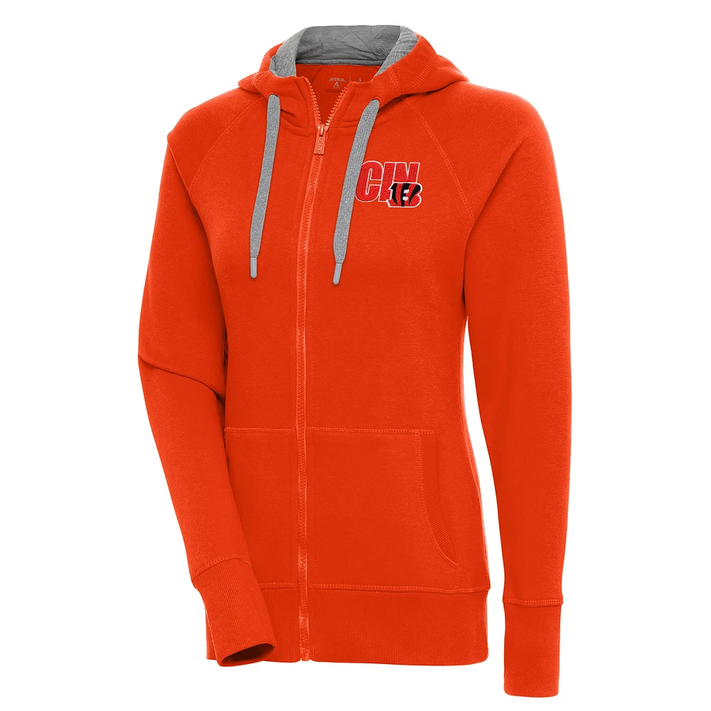 Women's Antigua Orange Cincinnati Bengals Victory Full-Zip Hoodie