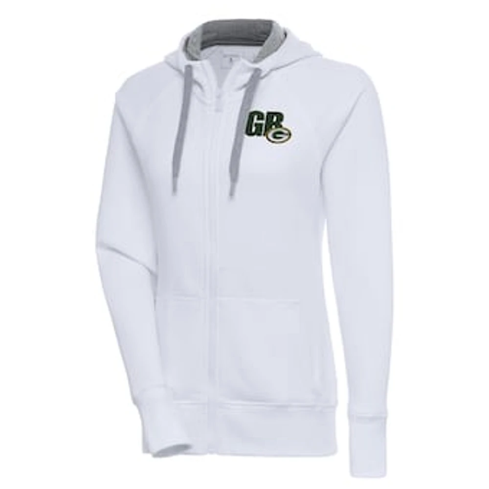 Women's Antigua White Green Bay Packers Victory Full-Zip Hoodie
