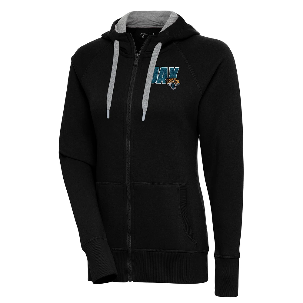 Women's Antigua Black Jacksonville Jaguars Victory Full-Zip Hoodie