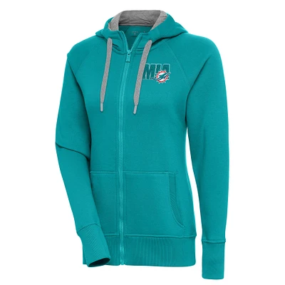 Women's Antigua Aqua Miami Dolphins Victory Full-Zip Hoodie