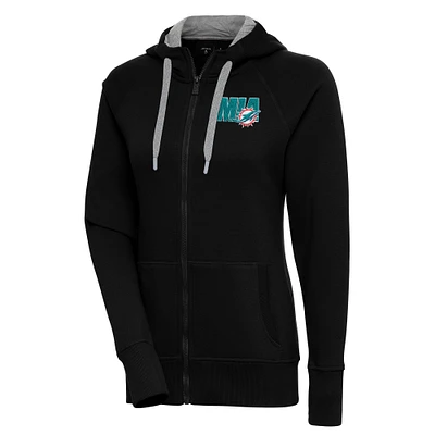 Women's Antigua Black Miami Dolphins Victory Full-Zip Hoodie