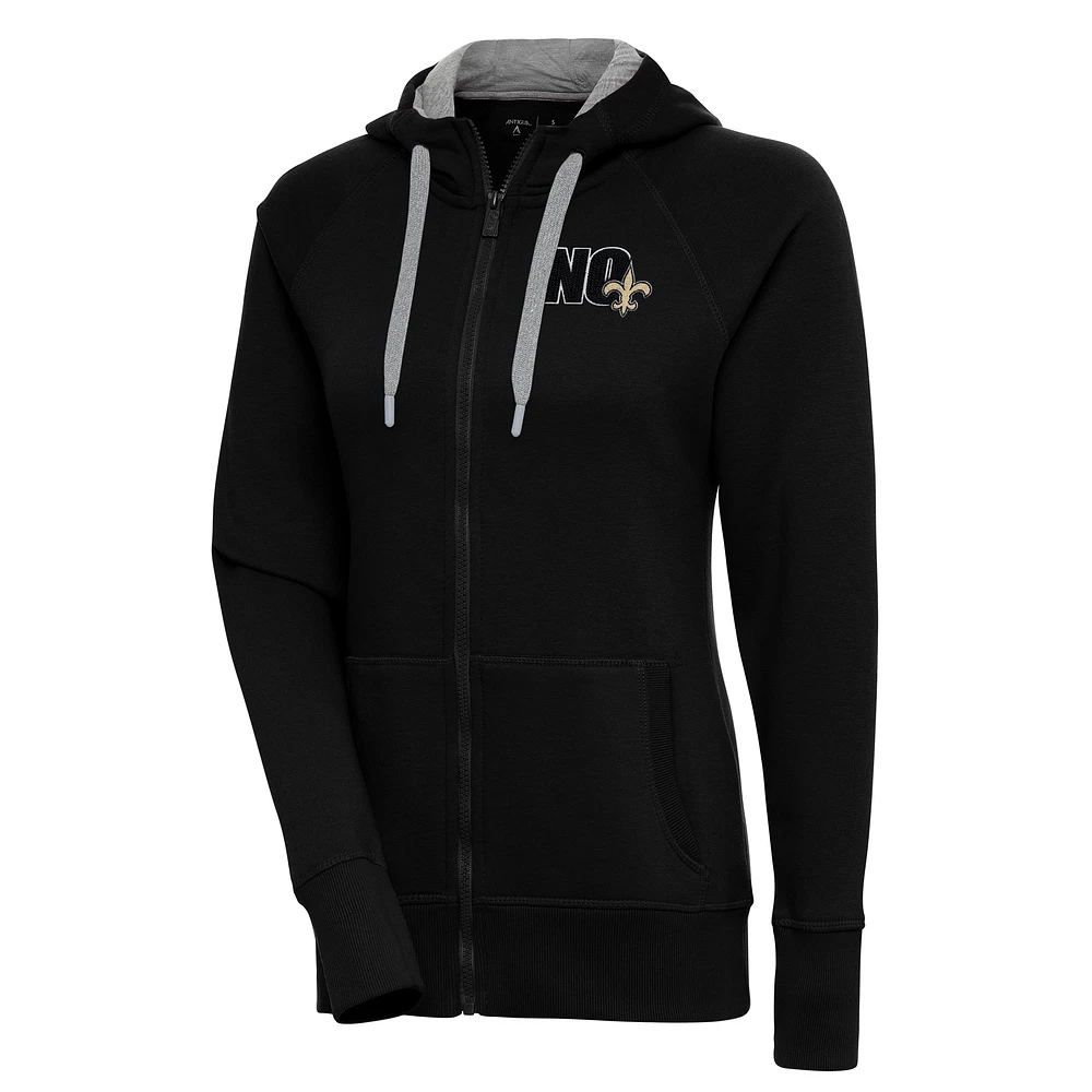 Women's Antigua Black New Orleans Saints Victory Full-Zip Hoodie