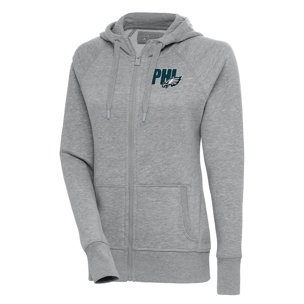 Women's Antigua Heather Gray Philadelphia Eagles Victory Full-Zip Hoodie