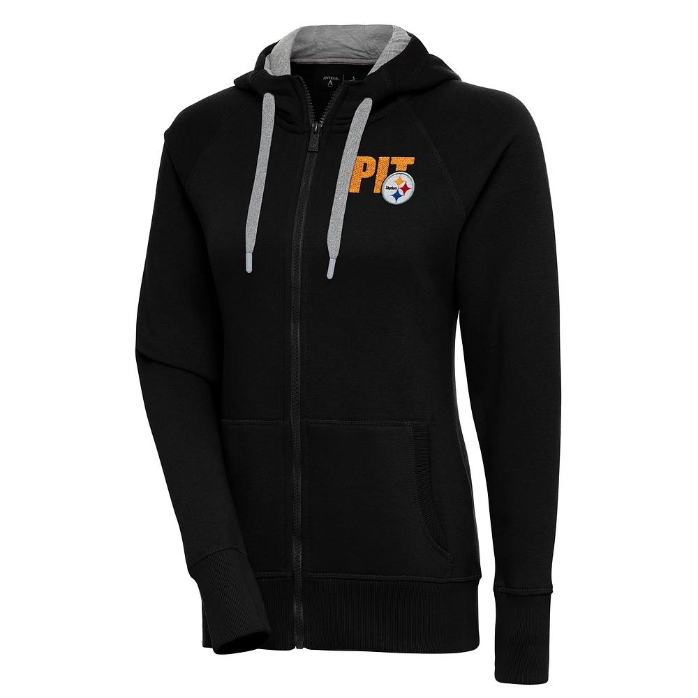 Women's Antigua Black Pittsburgh Steelers Victory Full-Zip Hoodie