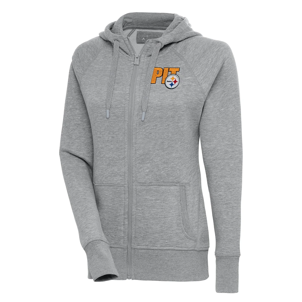 Women's Antigua Heather Gray Pittsburgh Steelers Victory Full-Zip Hoodie