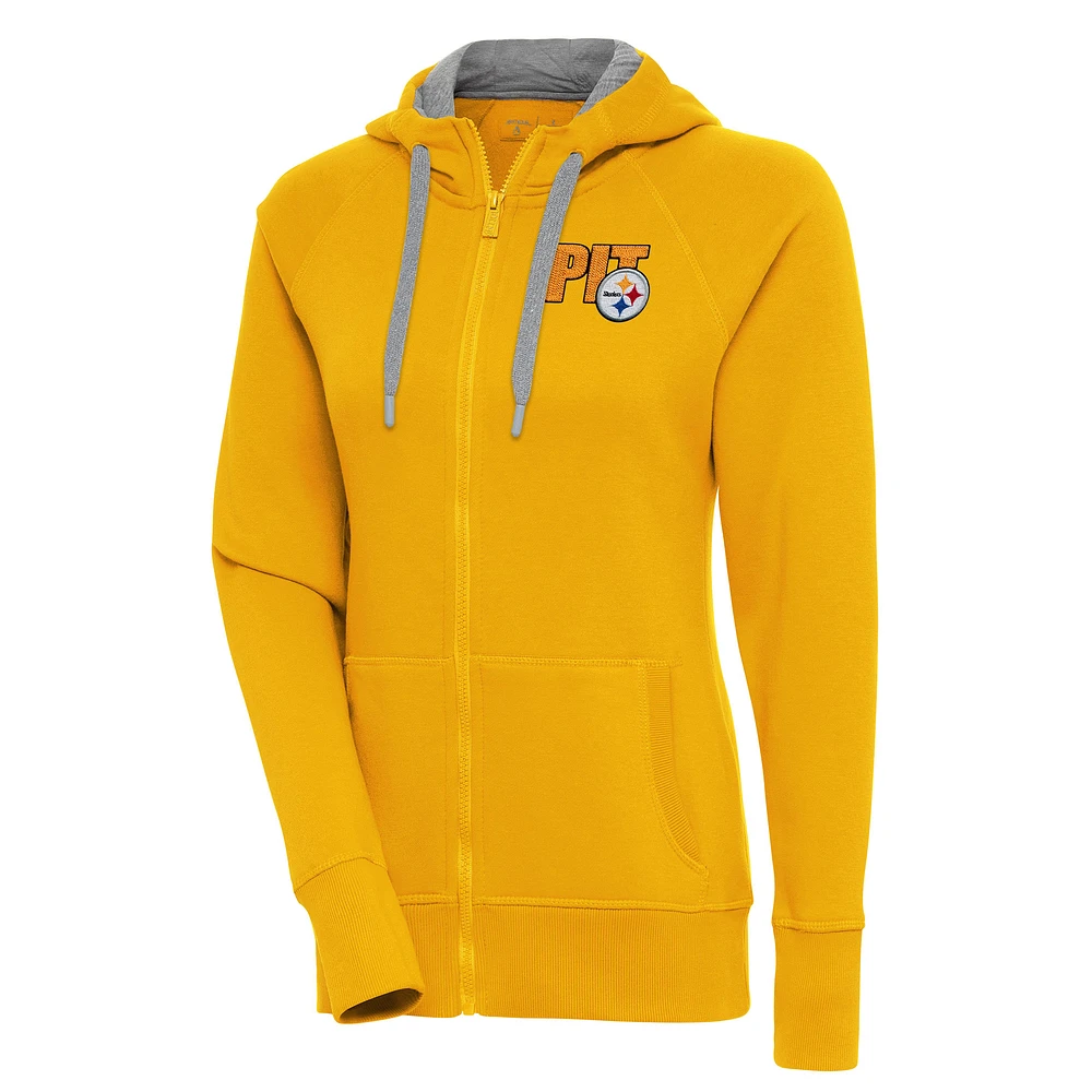 Women's Antigua Gold Pittsburgh Steelers Victory Full-Zip Hoodie