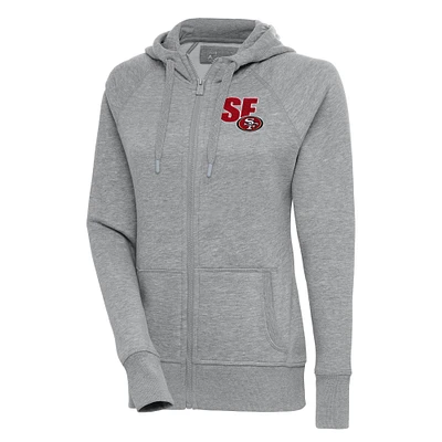 Women's Antigua Heather Gray San Francisco 49ers Victory Full-Zip Hoodie
