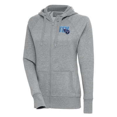 Women's Antigua Heather Gray Tennessee Titans Victory Full-Zip Hoodie