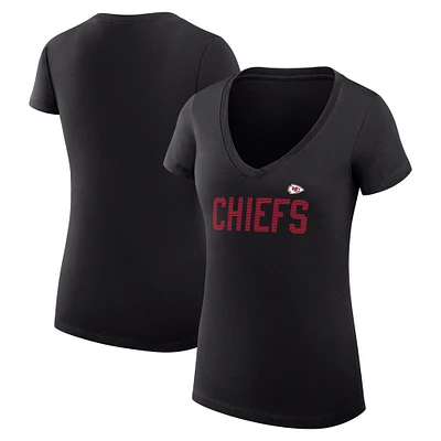 Women's G-III 4Her by Carl Banks Black Kansas City Chiefs Super-Slim Fit Lightweight Dot Print V-Neck T-Shirt