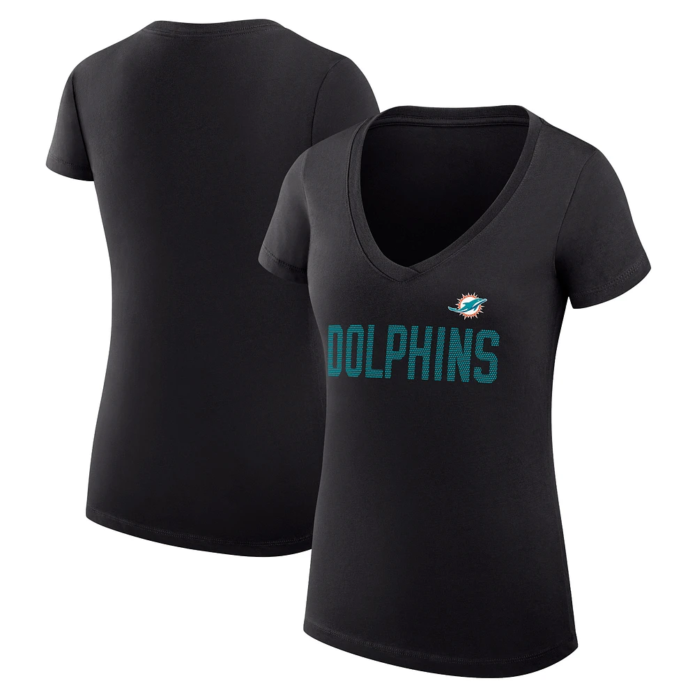 Women's G-III 4Her by Carl Banks Black Miami Dolphins Super-Slim Fit Lightweight Dot Print V-Neck T-Shirt