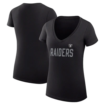 Women's G-III 4Her by Carl Banks Black Las Vegas Raiders Super-Slim Fit Lightweight Dot Print V-Neck T-Shirt