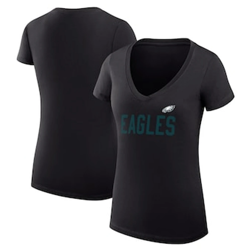 Women's G-III 4Her by Carl Banks Black Philadelphia Eagles Super-Slim Fit Lightweight Dot Print V-Neck T-Shirt