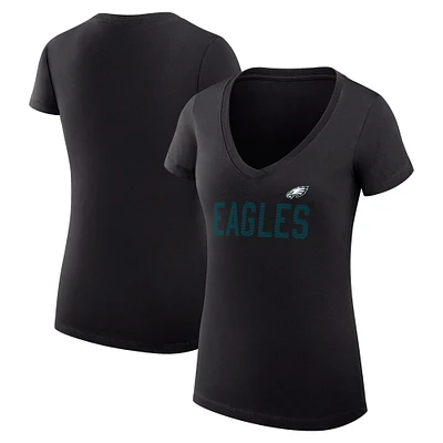 Women's G-III 4Her by Carl Banks Black Philadelphia Eagles Super-Slim Fit Lightweight Dot Print V-Neck T-Shirt