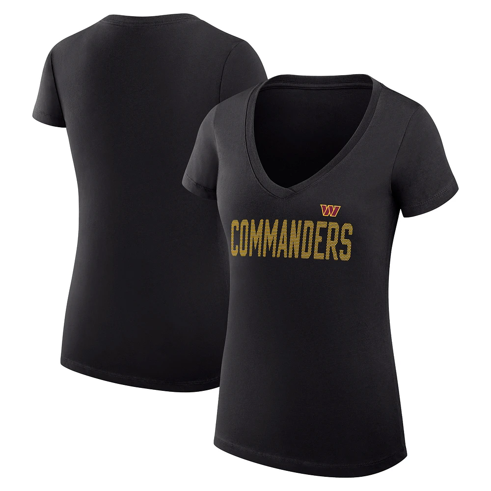 Women's G-III 4Her by Carl Banks Black Washington Commanders Super-Slim Fit Lightweight Dot Print V-Neck T-Shirt