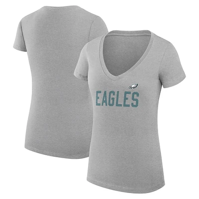 Women's G-III 4Her by Carl Banks Heather Gray Philadelphia Eagles Super-Slim Fit Lightweight Dot Print V-Neck T-Shirt
