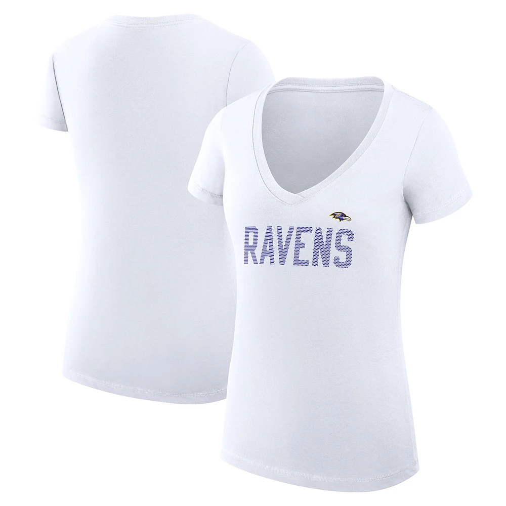 Women's G-III 4Her by Carl Banks White Baltimore Ravens Super-Slim Fit Lightweight Dot Print V-Neck T-Shirt