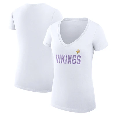 Women's G-III 4Her by Carl Banks White Minnesota Vikings Super-Slim Fit Lightweight Dot Print V-Neck T-Shirt