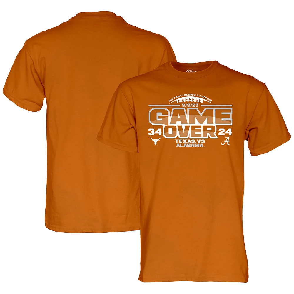 Men's Blue 84 Texas Orange Longhorns vs. Alabama Crimson Tide 2023 Football Score T-Shirt