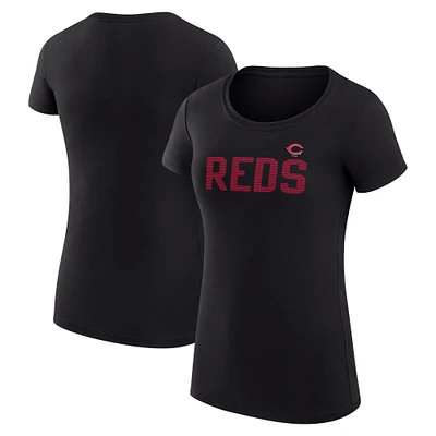 Women's G-III 4Her by Carl Banks Black Cincinnati Reds Super-Slim Fit Lightweight Dot Print T-Shirt