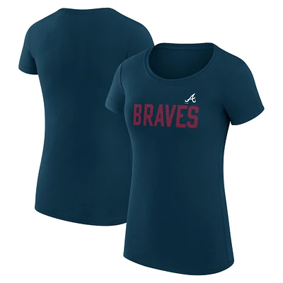 Women's G-III 4Her by Carl Banks Navy Atlanta Braves Super-Slim Fit Lightweight Dot Print T-Shirt