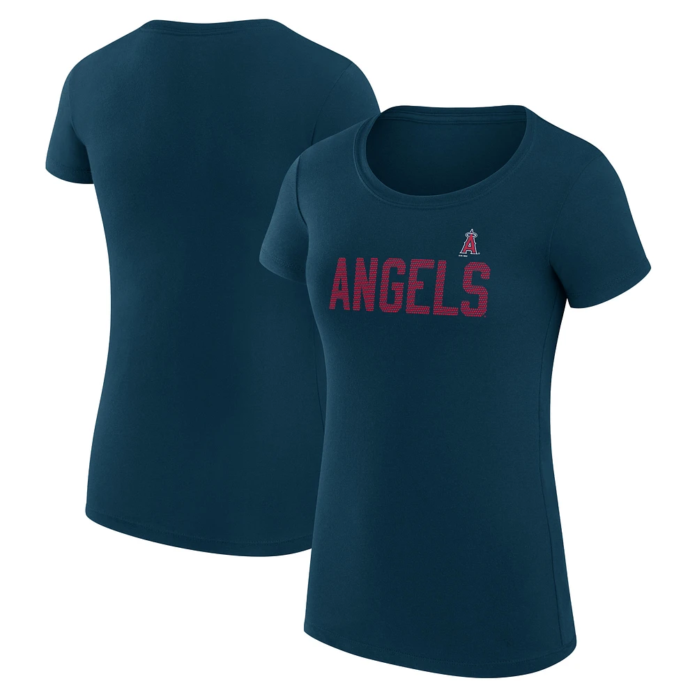 Women's G-III 4Her by Carl Banks Navy Los Angeles Angels Super-Slim Fit Lightweight Dot Print T-Shirt