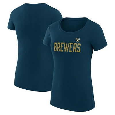 Women's G-III 4Her by Carl Banks Navy Milwaukee Brewers Super-Slim Fit Lightweight Dot Print T-Shirt