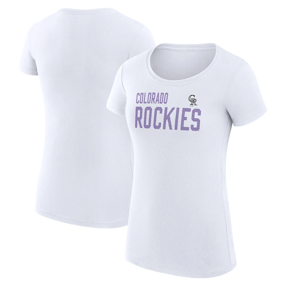 Women's G-III 4Her by Carl Banks White Colorado Rockies Super-Slim Fit Lightweight Dot Print T-Shirt