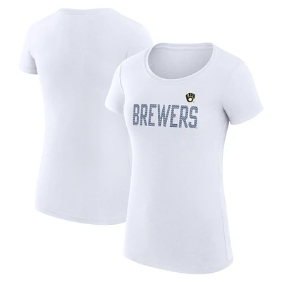 Women's G-III 4Her by Carl Banks White Milwaukee Brewers Super-Slim Fit Lightweight Dot Print T-Shirt