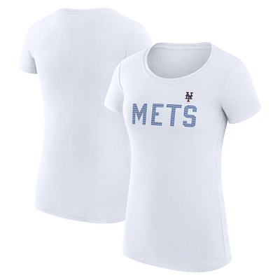 Women's G-III 4Her by Carl Banks White New York Mets Super-Slim Fit Lightweight Dot Print T-Shirt