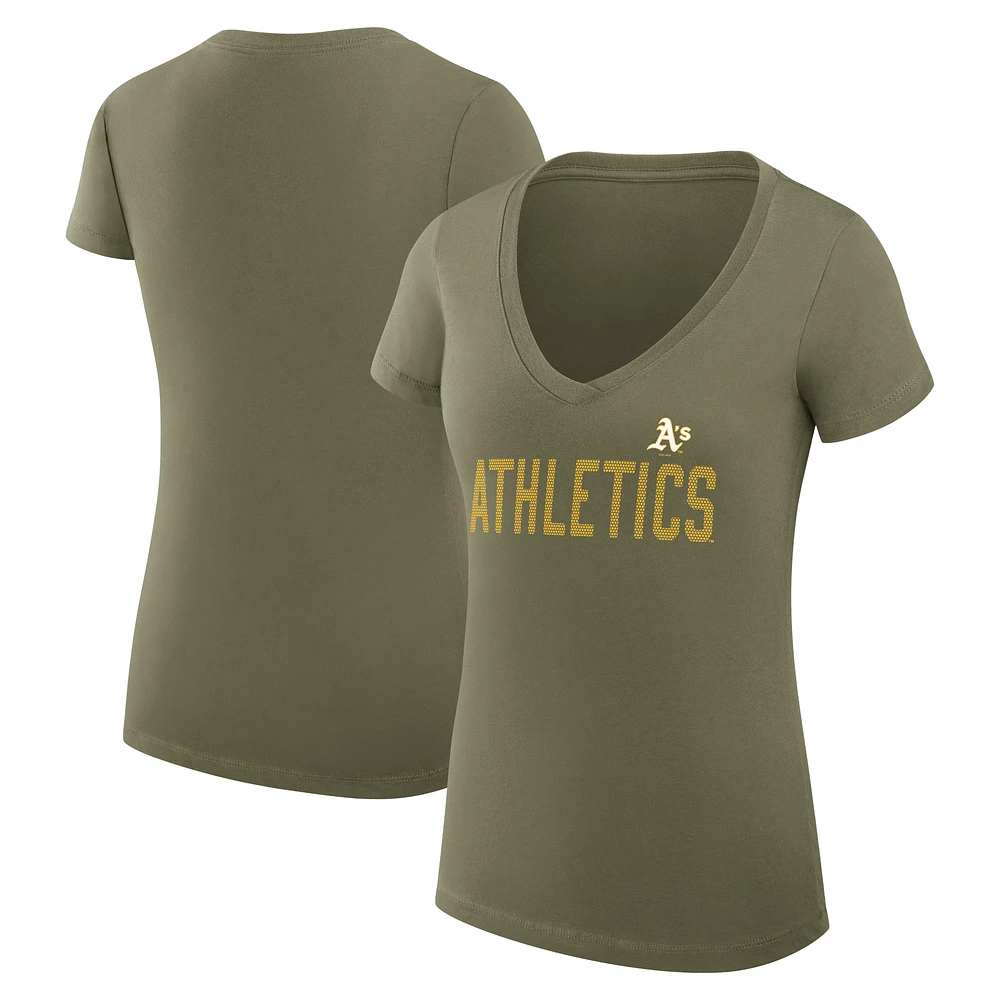 Women's G-III 4Her by Carl Banks Green Athletics Super-Slim Fit Lightweight Dot Print V-Neck T-Shirt