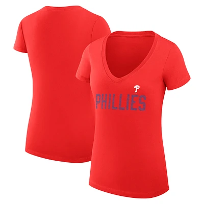 Women's G-III 4Her by Carl Banks Philadelphia Phillies Super-Slim Fit Lightweight Dot Print V-Neck T-Shirt