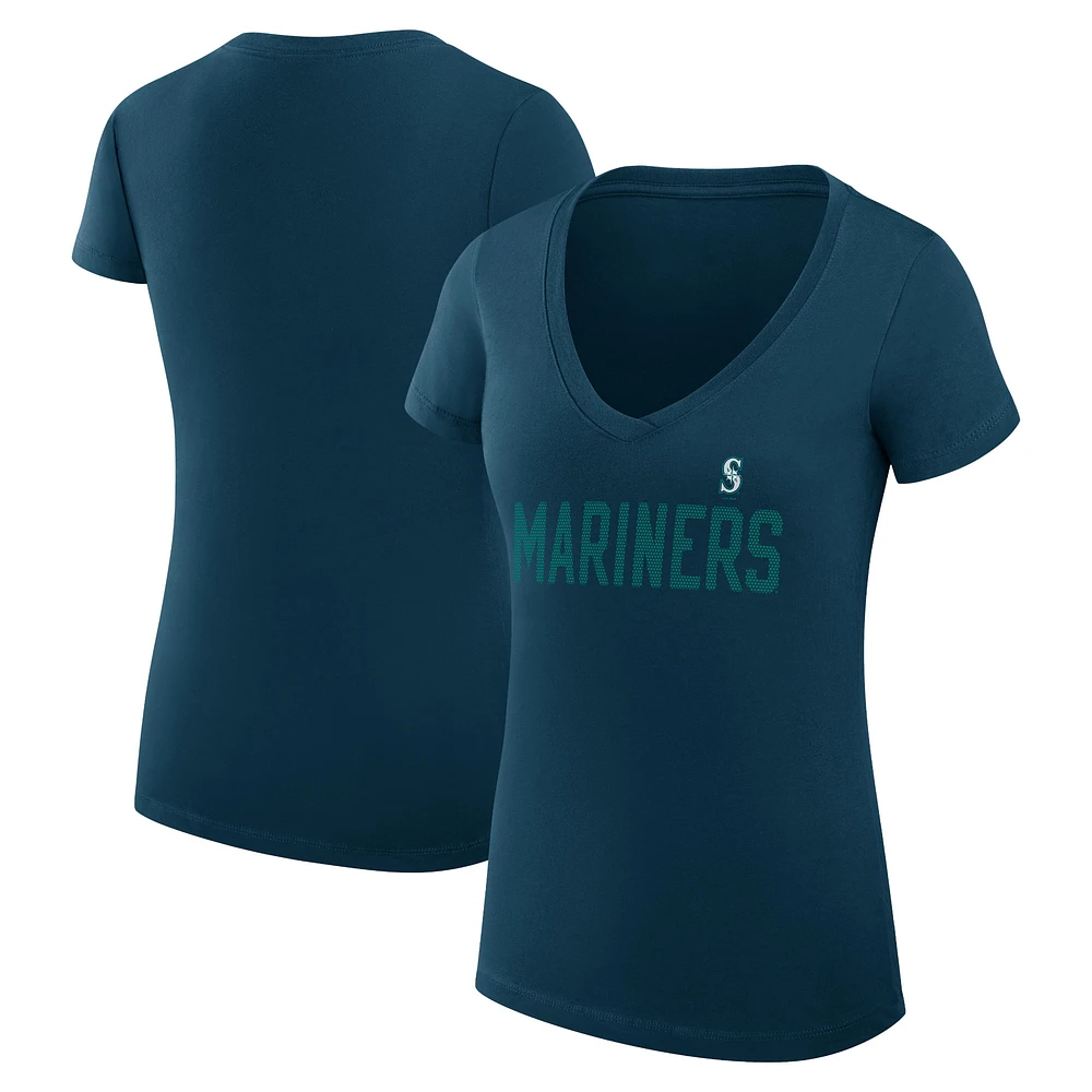 Women's G-III 4Her by Carl Banks Navy Seattle Mariners Super-Slim Fit Lightweight Dot Print V-Neck T-Shirt