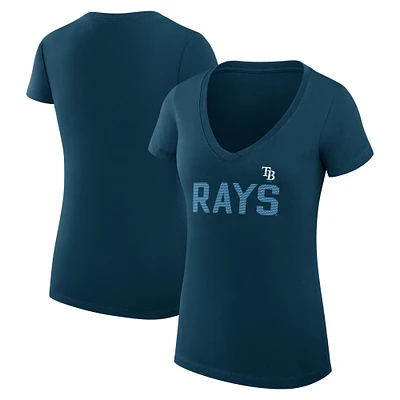 Women's G-III 4Her by Carl Banks Navy Tampa Bay Rays Super-Slim Fit Lightweight Dot Print V-Neck T-Shirt