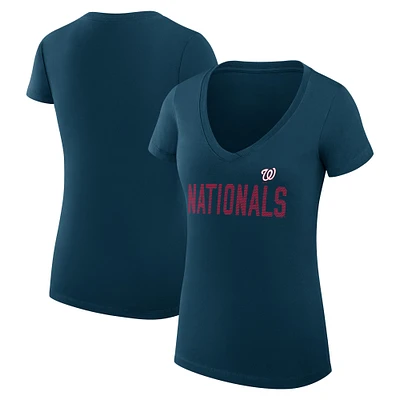 Women's G-III 4Her by Carl Banks Navy Washington Nationals Super-Slim Fit Lightweight Dot Print V-Neck T-Shirt