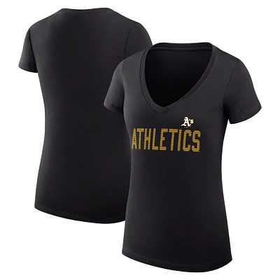 Women's G-III 4Her by Carl Banks Black Athletics Super-Slim Fit Lightweight Dot Print V-Neck T-Shirt