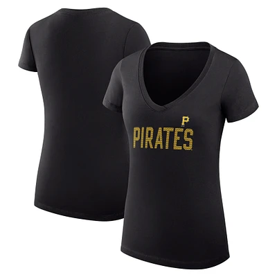 Women's G-III 4Her by Carl Banks Black Pittsburgh Pirates Super-Slim Fit Lightweight Dot Print V-Neck T-Shirt
